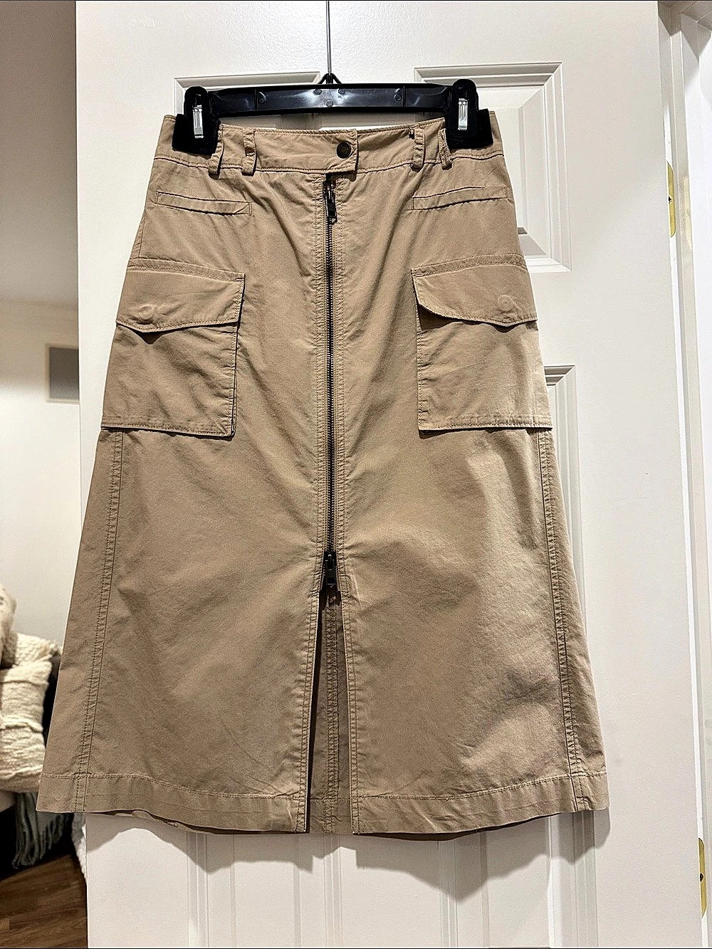 Banana Republic Cargo Midi Skirt Utility Zip-Front Brown